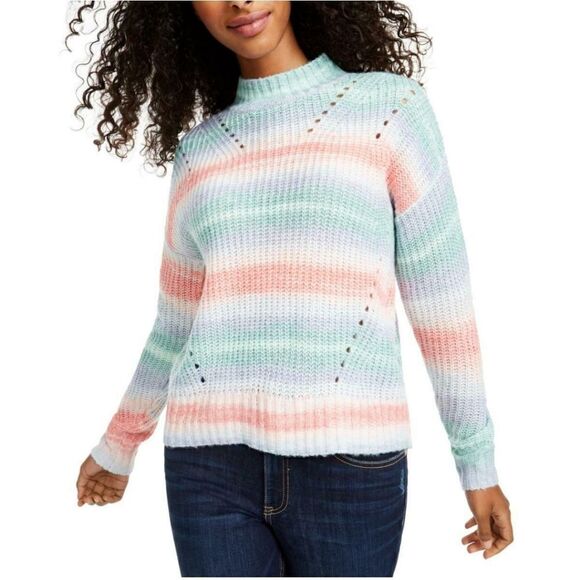 Hooked‎ Up By IOT Juniors Striped Mock-Neck Sweater Blue Size Medium - Picture 1 of 6